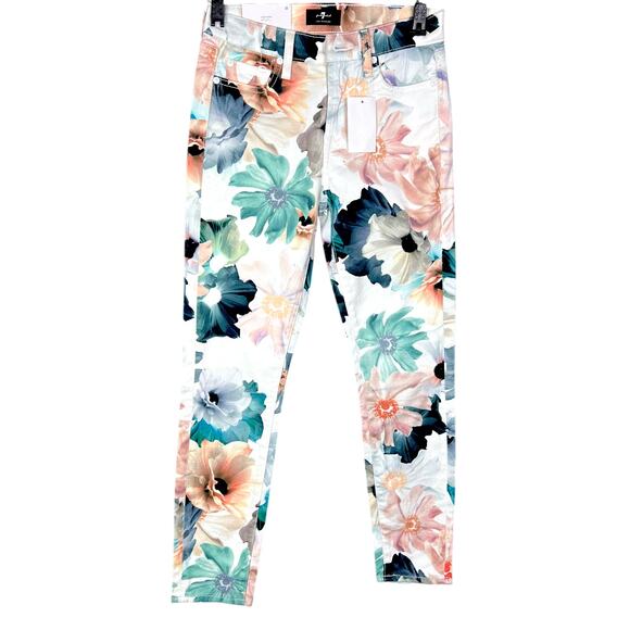 NWT 7 For All Mankind Ankle Skinny Floral Jeans Pants Size 25 $195 Retail - Picture 1 of 6